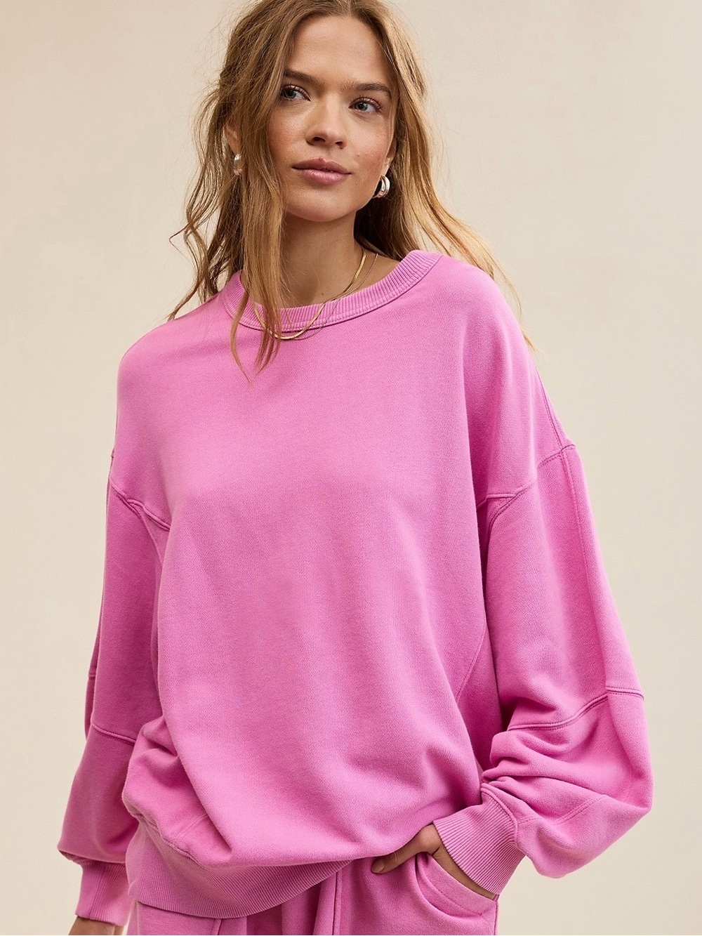 aerie Oversized Sweatshirt in Hot Fuchsia